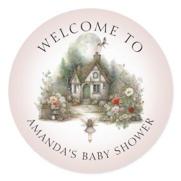 fairy cottagecore floral cottage baby girl shower classic round sticker