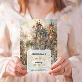 Small Fairy First Girl's 1st Birthday Invitation Front View