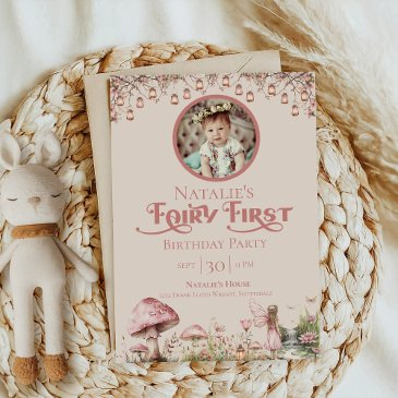 fairy first theme girl's 1st birthday party photo invitation