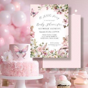 fairy garden mushroom floral pink girl baby shower invitation