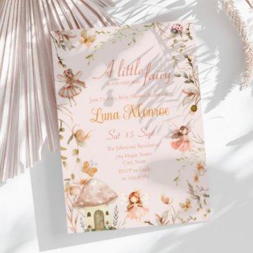 fairy mushroom cottage boho watercolor baby shower invitation