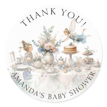 fairy tea party floral thank you baby girl shower classic round sticker