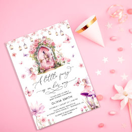 Small Fairy Wildflowers Pink Baby Shower Invitation Front View