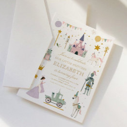 Small Fairytale Princess Dragon Girl Birthday Invitation Front View
