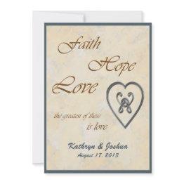 Small Faith Hope Love Blue Heart Wedding Invitation Front View