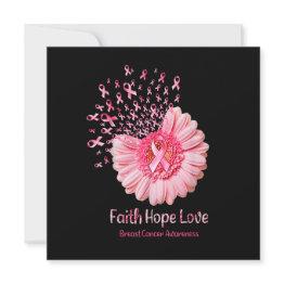 Small Faith Hope Love Pink Ribbon Sunflower Breast Cance Invitation Front View