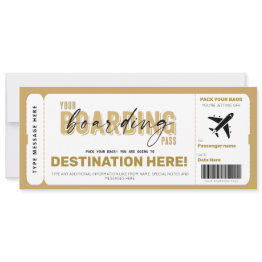 Small Fake Airplane Gift Ticket Boarding Pass Voucher Invitation Front View