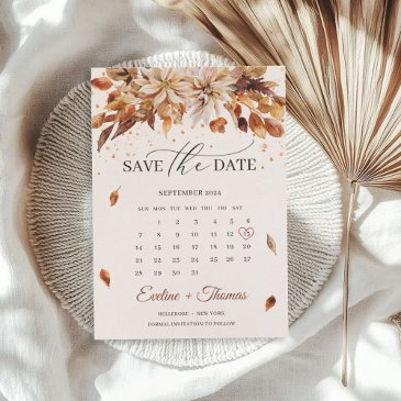 fall and autumn flowers marigold calendar boho save the date