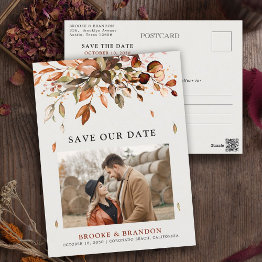 Small Fall Autumn Leaves Rustic Country Save The Date Postinvitations Front View