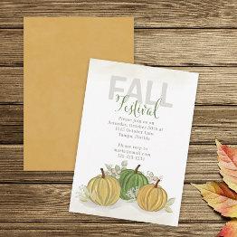 Small Fall Festival Watercolor Simple Pumpkin Gourd Invitation Front View
