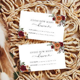 Small Fall Floral How Many Kisses Bridal Game Enclosure Invitations Front View