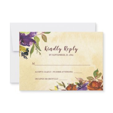 fall floral purple burnt orange yellow wedding rsvp invitations