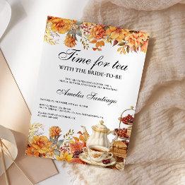 Small Fall Floral Tea With Bride To Be Bridal Shower Invitation Front View