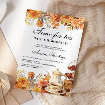 fall floral tea with mom to be baby shower invitation