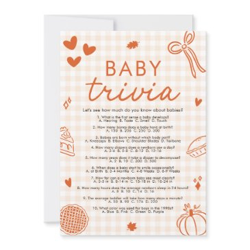 fall hand drawn baby shower baby trivia game invitation