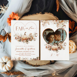 Small Fall In Love Floral Pumpkin Hear Photo Wedding Invitation Front View
