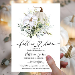 Small Fall In Love Greenery Pumpkin Fall Bridal Shower Invitation Front View