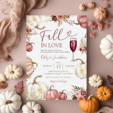 fall in love ivory pumpkin floral engagement party invitation