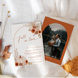 Small Fall In Love Pumpkin Autumn Bridal Shower Photo Invitation Front View