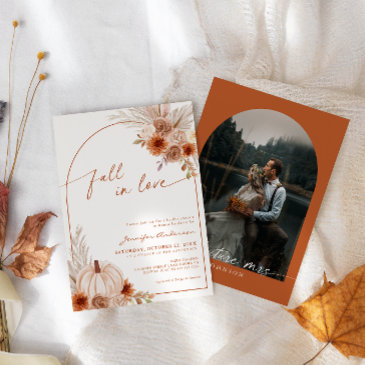 fall in love pumpkin autumn bridal shower photo invitation