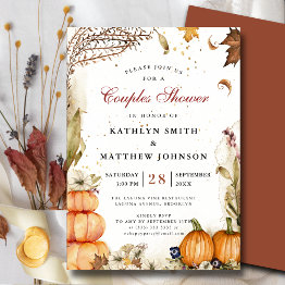 Small Fall In Love Pumpkin Rustic Autumn Couples Shower Invitation Front View