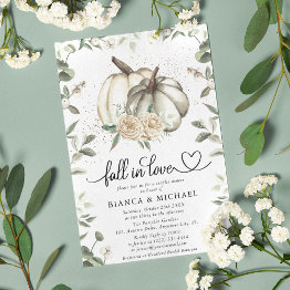 Small Fall In Love White Pumpkin Greenery Couples Shower Invitation Front View