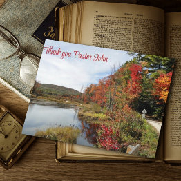 Small Fall Lake Scene Rural Foliage Pastor Appreciation Thank You Invitations Front View