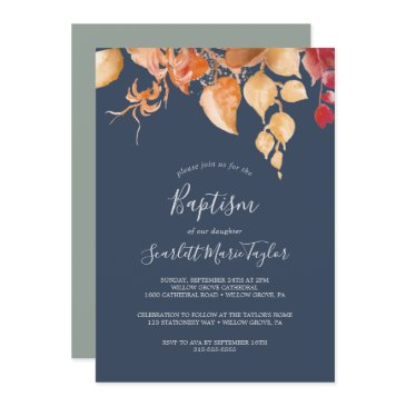 fall leaves | navy blue & burgundy baptism invitation