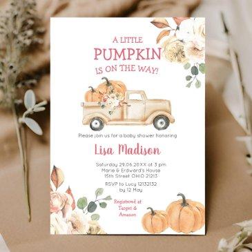 fall little pumpkin truck baby shower girl invitation