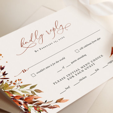 fall minimalist script wedding rsvp reply invitations