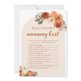 Small Fall Pumpkin Baby Shower Who Knows Mommy Best Game Invitation Front View