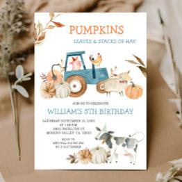 Small Fall Pumpkin Farm Animal Birthday Invitation Front View
