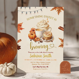 Small Fall Pumpkin Is Brewing Coffee Leaves Baby Shower Invitation Front View