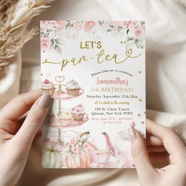 fall pumpkin let's par-tea party girl's birthday invitation