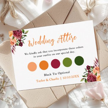 fall red orange floral wedding attire dress code enclosure invitations