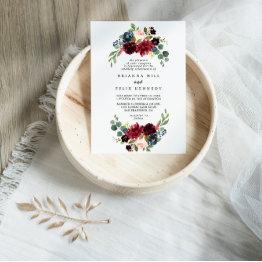 Small Fall Rustic Burgundy Calligraphy Diamond Wedding Invitation Front View