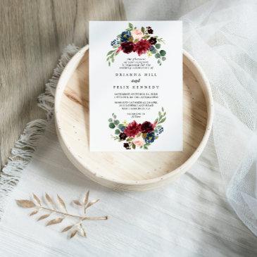 fall rustic burgundy calligraphy diamond wedding invitation