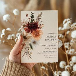 Small Fall Rustic Floral Bridal Shower Invitation Front View