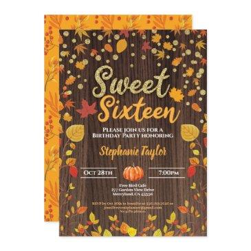 fall sweet sixteen 16 birthday party rustic wood invitation