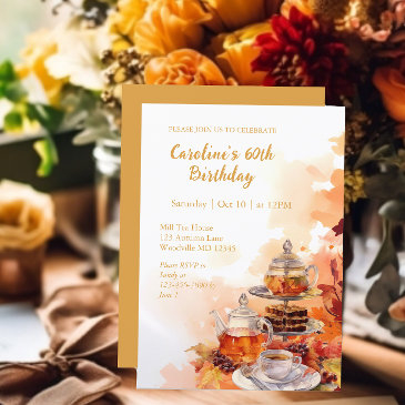 fall tea party elegant 60th birthday invitation