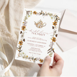 Small Fall Wildflower Elegant Bridal Shower Tea Party Invitation Front View