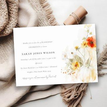 fall `wildflower pumpkin watercolor birthday invitation