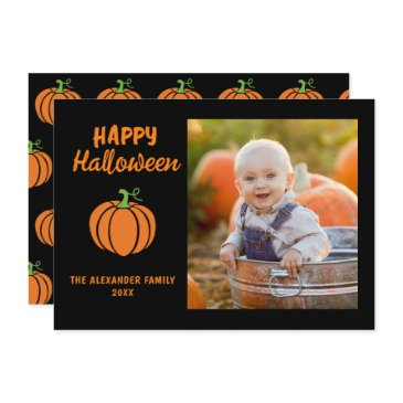 family photo orange pumpkin black happy halloween note invitations