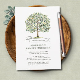 Small Family Reunion Watercolor Tree Get Together Invitation Front View
