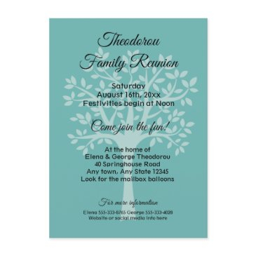 family tree teal green family reunion invitation