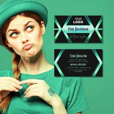 fancy black shimmery teal pattern cool with logo business invitations