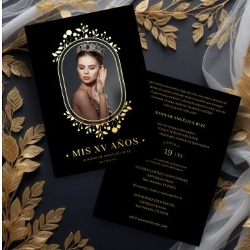 fancy botanical oval frame spanish quinceañera foil invitation