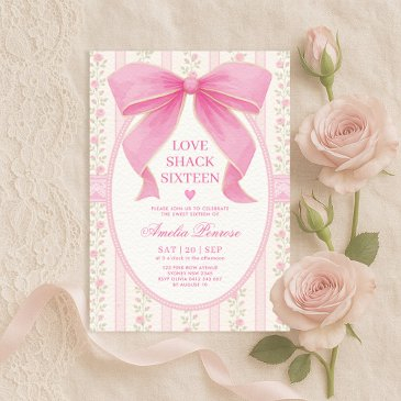 fancy coquette sweet 16 pink bow birthday invitation