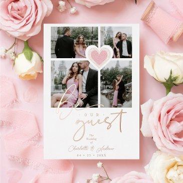 fancy lace pink heart 4 multi photos collage foil invitation