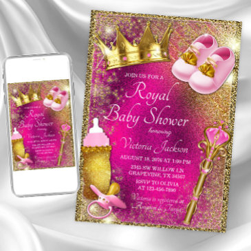 fancy pink gold princess baby shower invitation